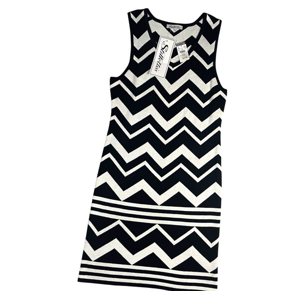 Y2K Body Central Chevron Bodycon Sweater Dress Black White Stiletto Sz XL